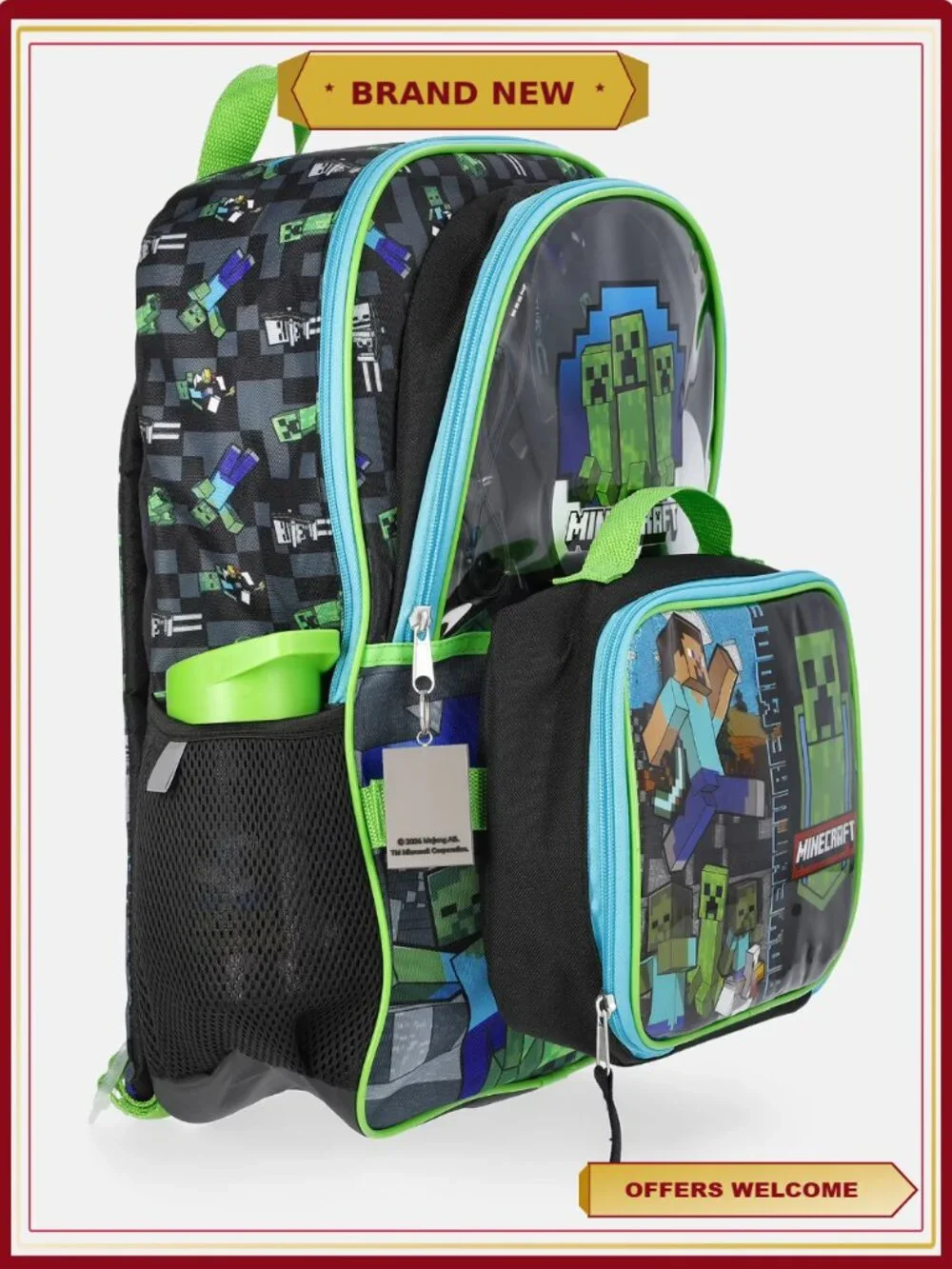 Minecraft Backpack Set with Lunch Kit, Headphones, Water Bottle